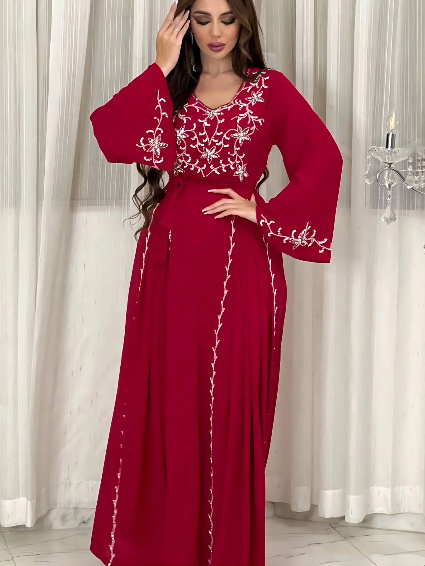 Embroidered Appliqué Party Jalabiya Dress