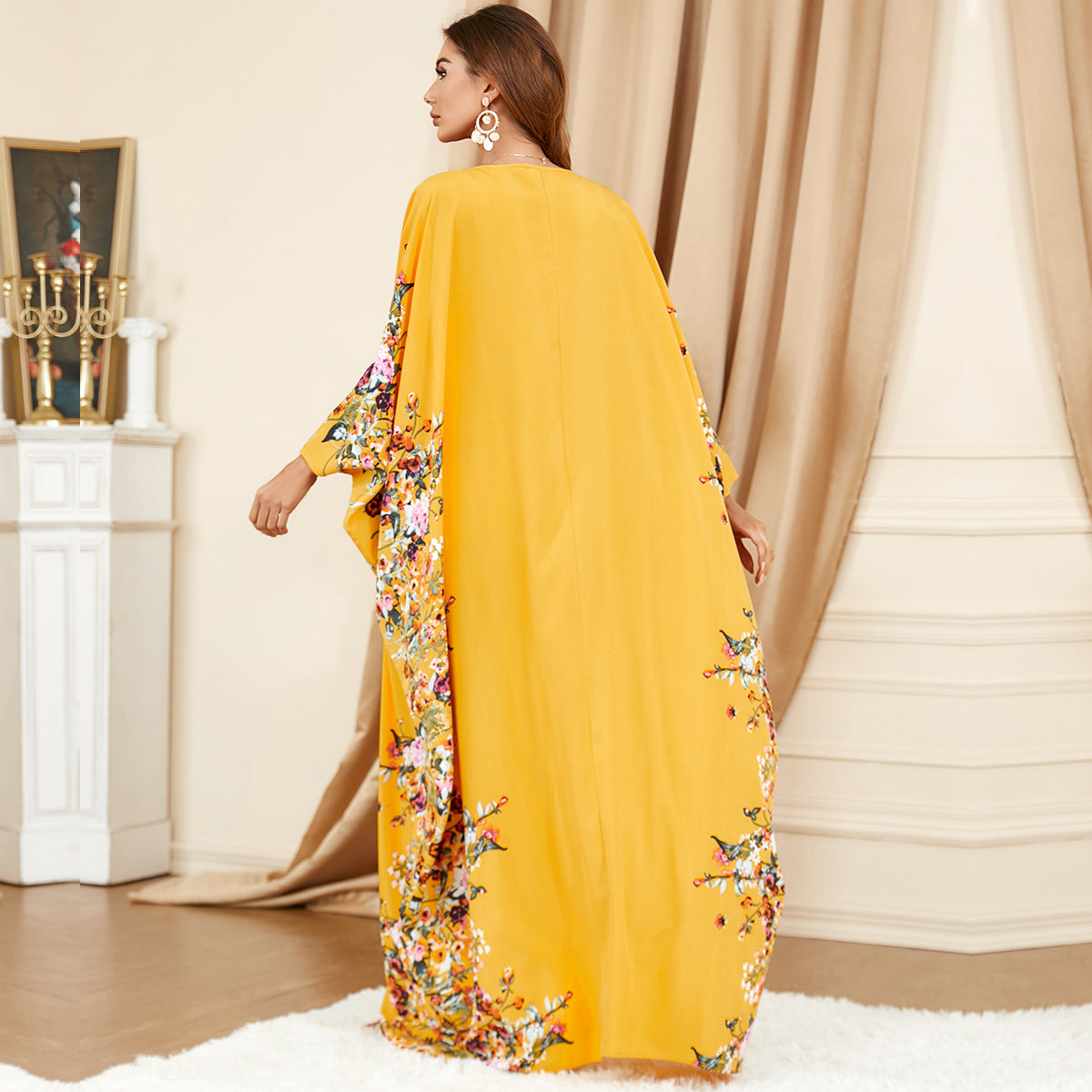 Yellow Bat Sleeve Loose Fashion Plus size Dress