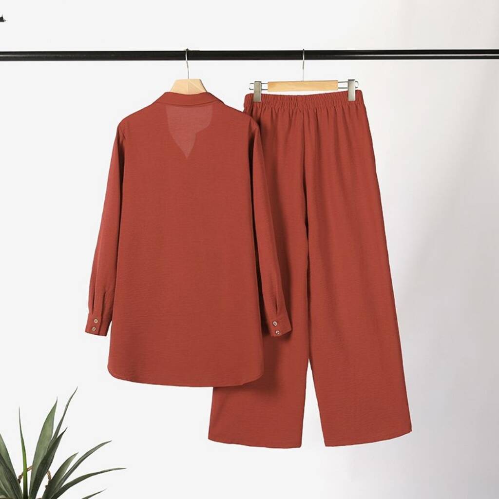 Women's Solid Color Shirt and Trousers Two-piece Suit