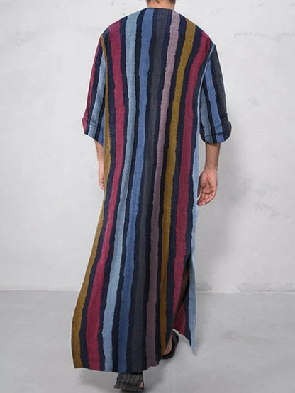 Men's Long Multi-colored Striped Robe
