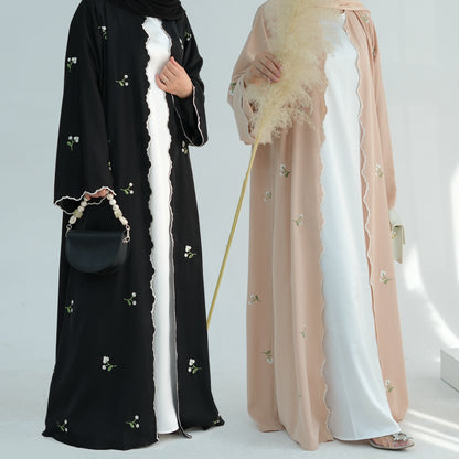 Floral Embroidery Elegant Lace Open Abaya