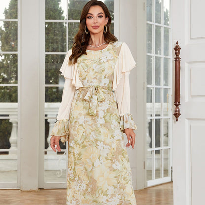 Women's Elegant Chiffon Print Paneled Dress