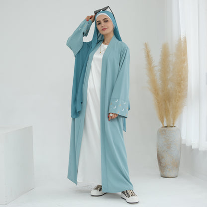 Plain Moon embroidered Elegant Cardigan Robe