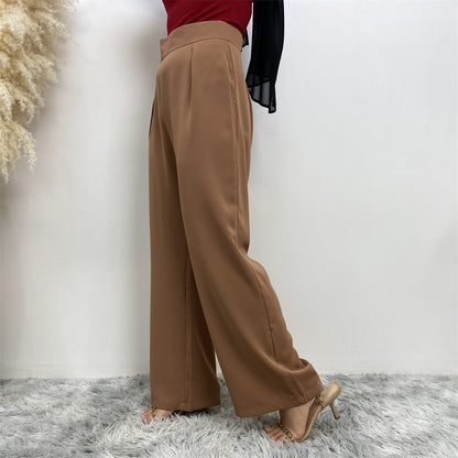 Women's Simple Wide-leg Pants with Lace-up Set