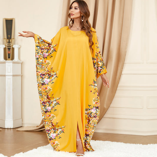 Yellow Bat Sleeve Loose Fashion Plus size Dress