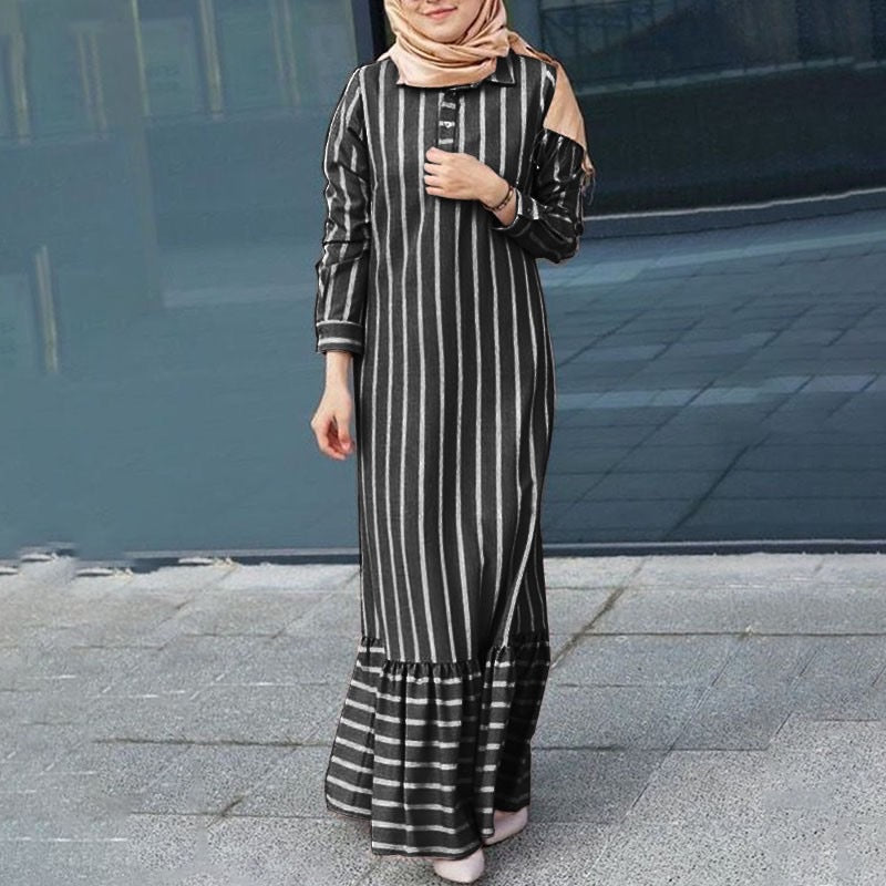 Women's Long-sleeved Striped Lapel Dress