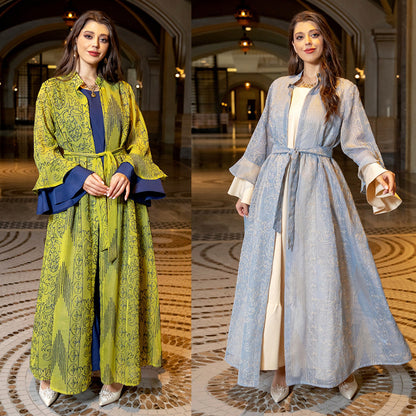Women's Ruffle Sleeve New Abaya Dress Two Piece Sets