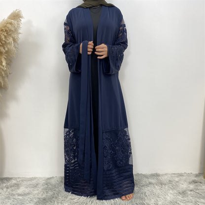 Women's Embroidered Mesh Cardigan Robe Dress