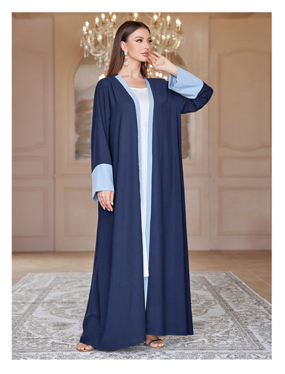 Solid Color Patchwork Sleeve Blue Robe