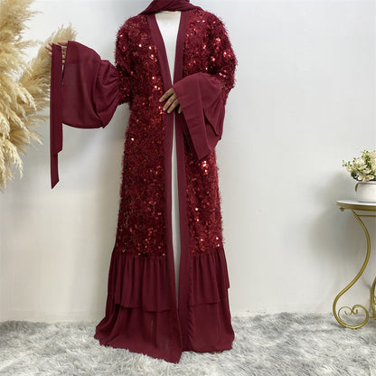 Sequinned Chiffon Flared-sleeved Robe