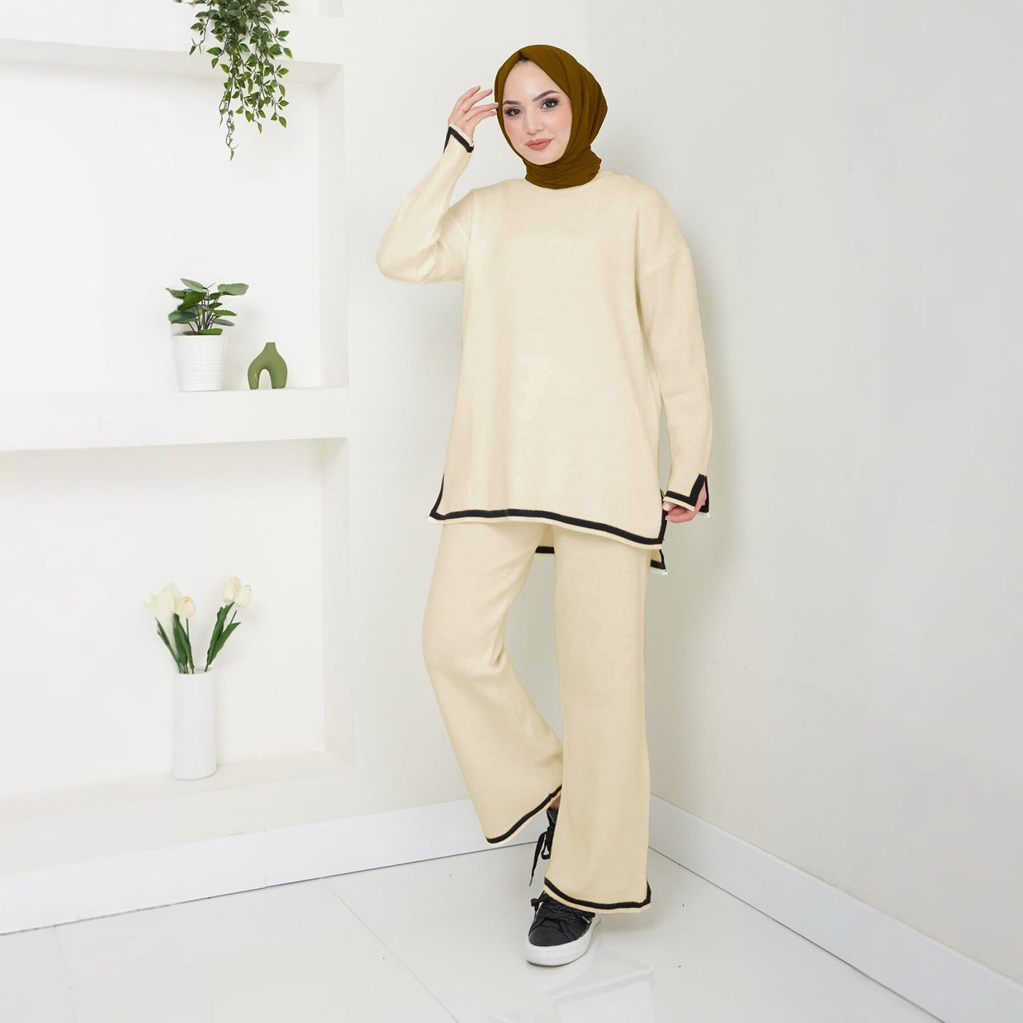 Long-sleeved Knitted Sweater Top Wide-leg Pants Casual Set