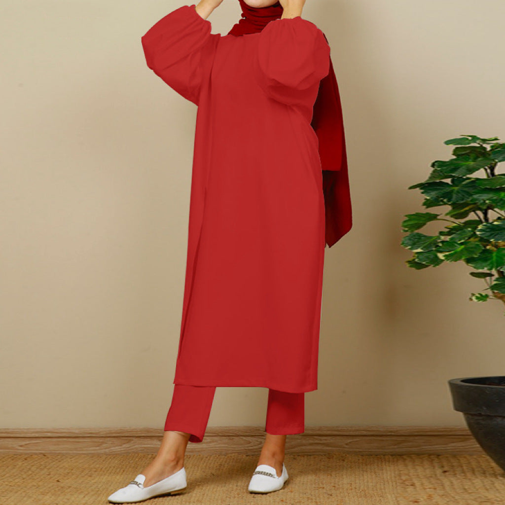 Solid Color Long-sleeved Crewneck Trouser Sets