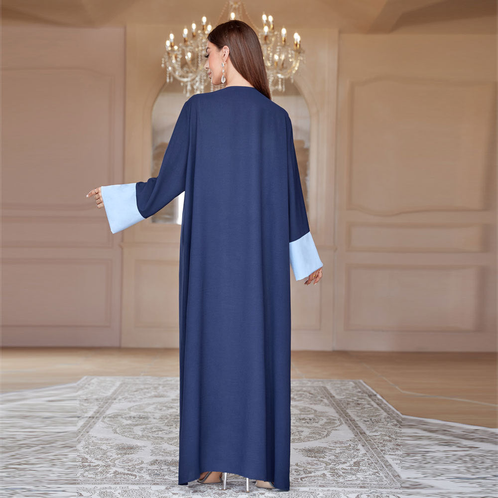 Solid Color Patchwork Sleeve Blue Robe