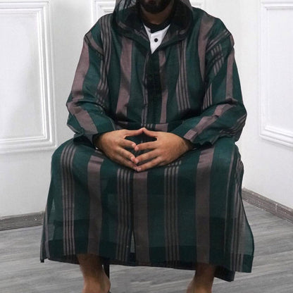 Striped Long Muslim Thobe Hoodie