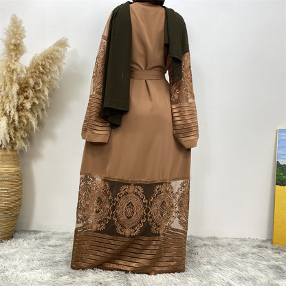 Women's Embroidered Mesh Cardigan Robe Dress