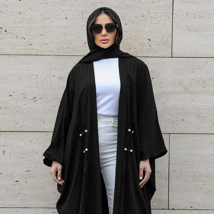 Women's Striped Casual Robe Open Abaya