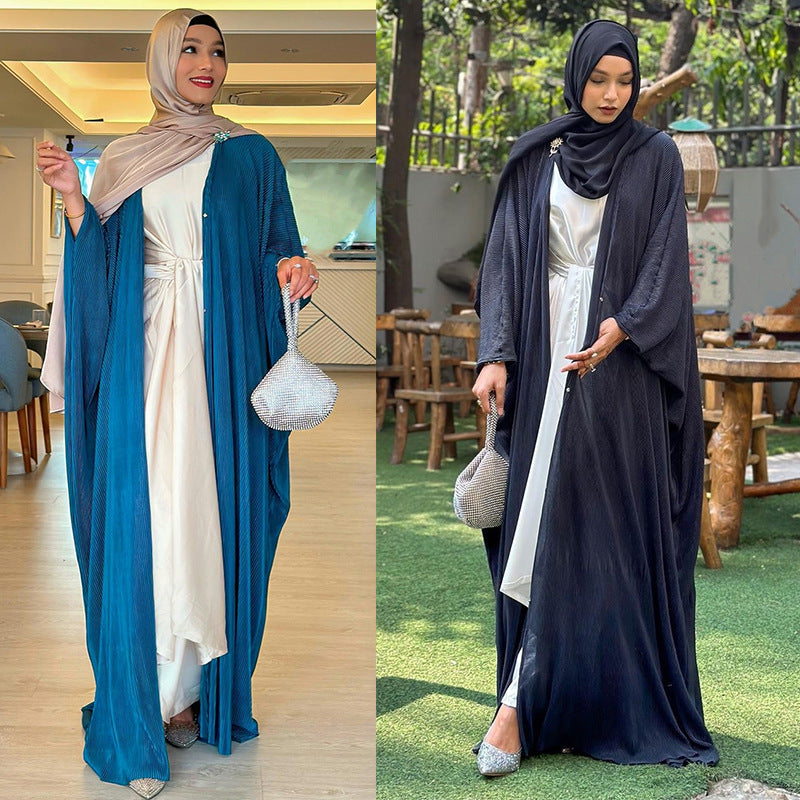 Robe en mousseline de soie à volants pour femmes, Abaya ouverte