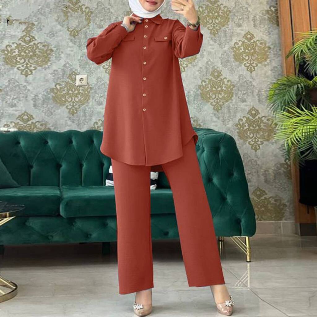 Women's Solid Color Shirt and Trousers Two-piece Suit