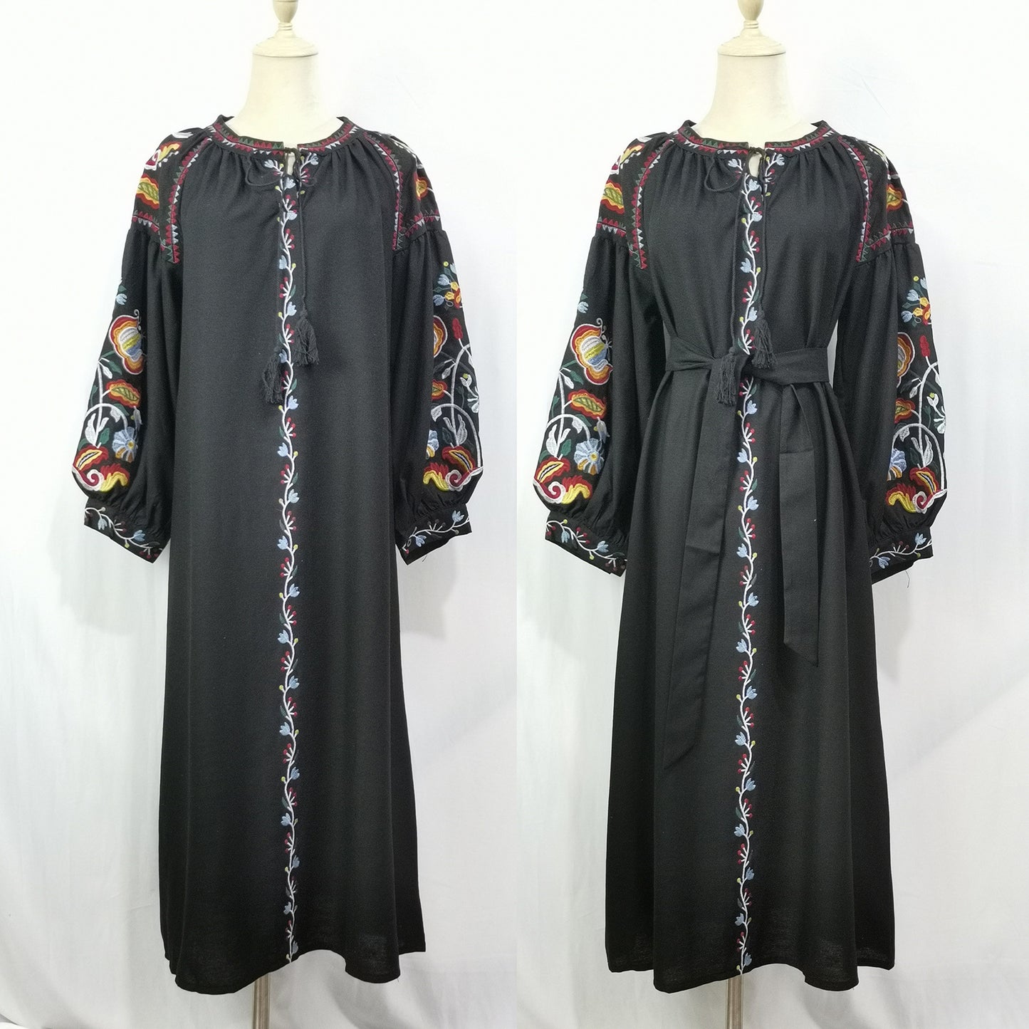 Women's Embroidered Tassel Cotton and Linen Dress