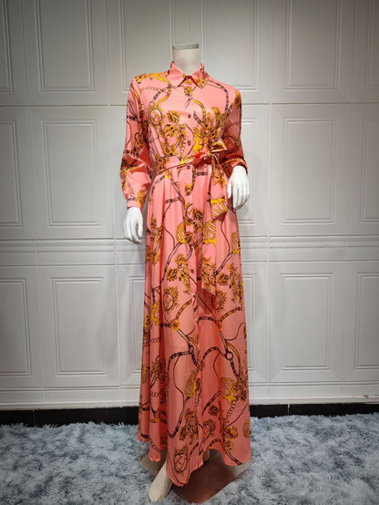 Women's Swing Print Lace-up Dress