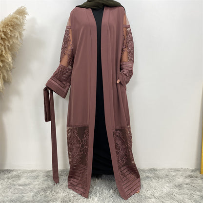 Women's Embroidered Mesh Cardigan Robe Dress