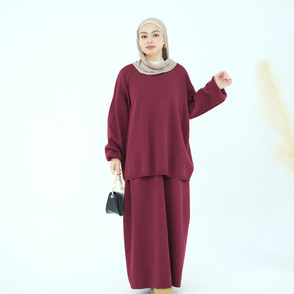 Women's Solid Color Thickened Knit Two-piece Set