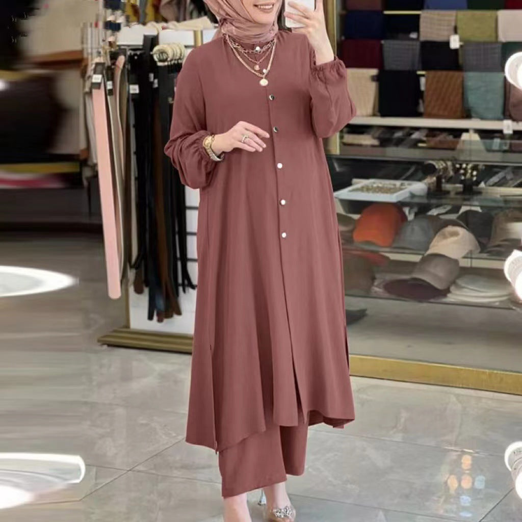 Women's Solid Color Casual Muslim Dress Sets