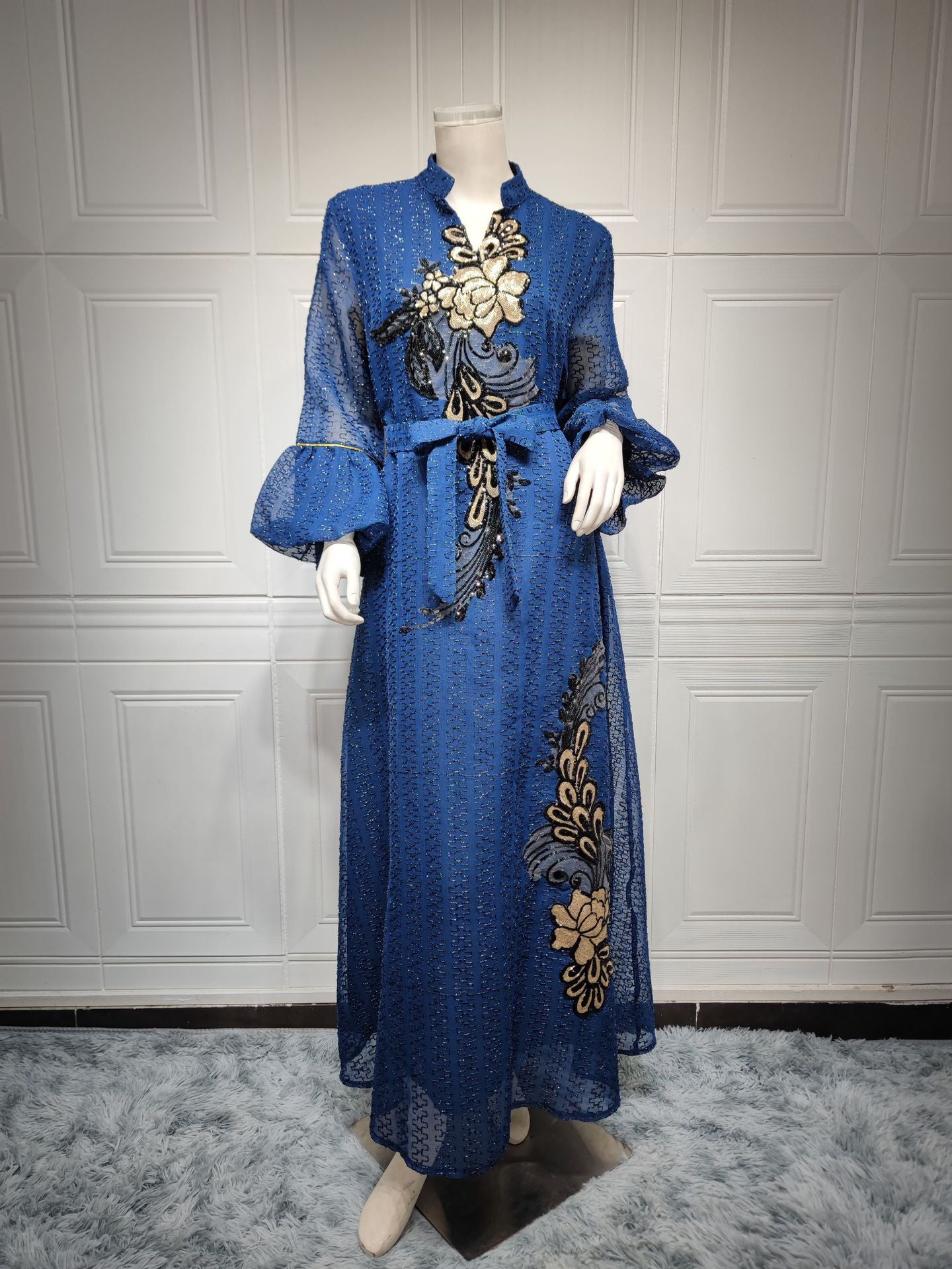 Floral Muslim Women's Embroidery Robe Dress