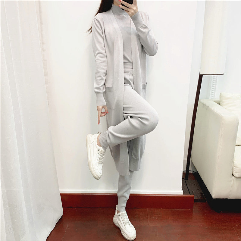 Casual Knitted Cardigan Vest Pants Three-piece Set