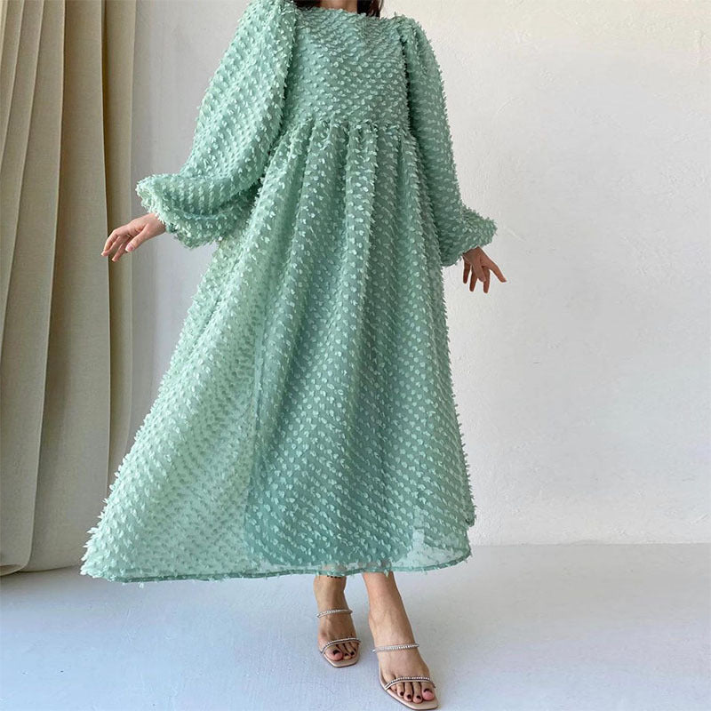 Women's Round Neck Balloon Sleeve Dress