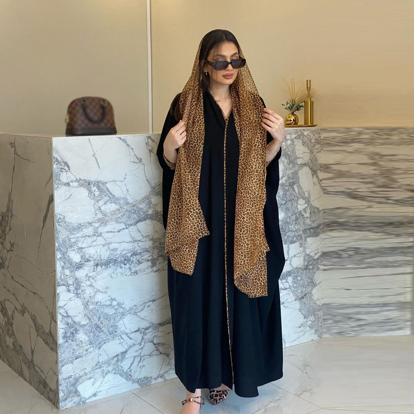 Women's Leopard Print Chiffon Color-Blocked Robe