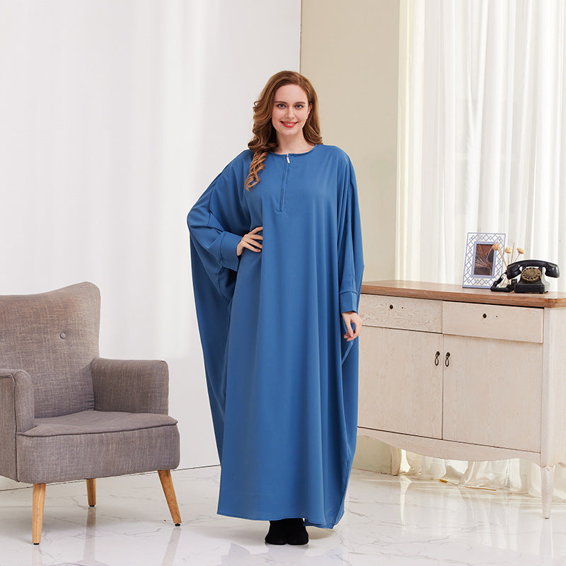 Women's Solid Color Bat-sleeved Abaya Dress