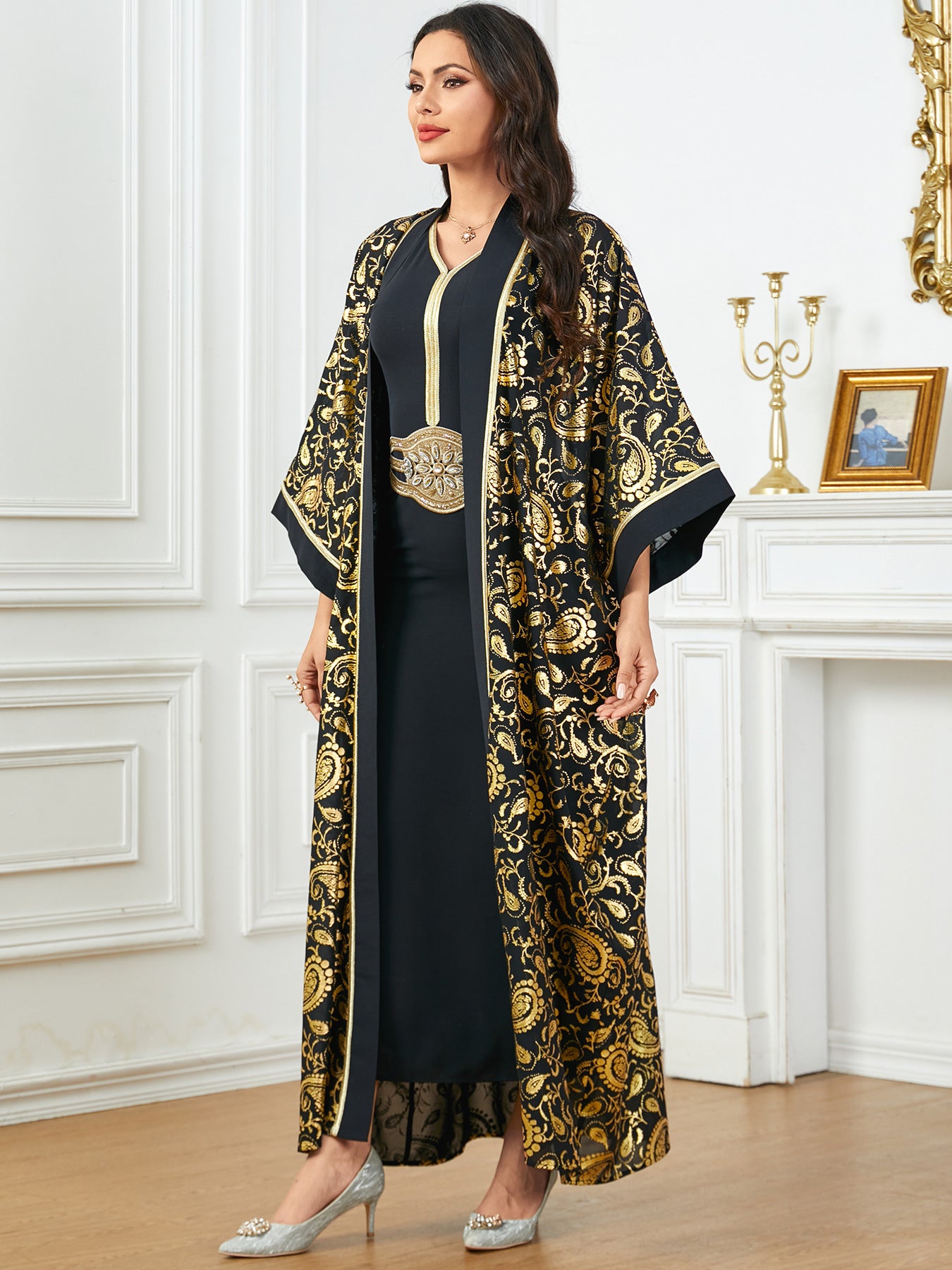 Women's Summer New Muslim Stamped Robe Two Piece Dresses