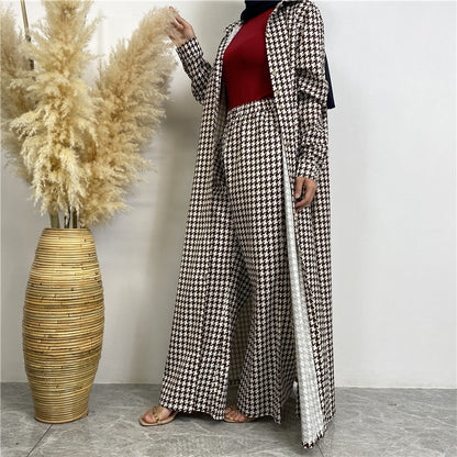 Printed Satin Button-down Robe+ Pocket Pants Two-piece Set