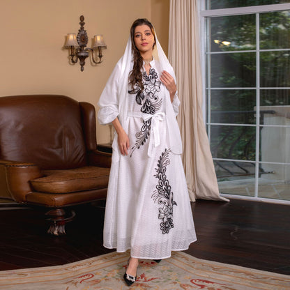 Floral Muslim Women's Embroidery Robe Dress