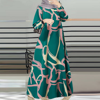 Elegant Floral Print Abaya Dress