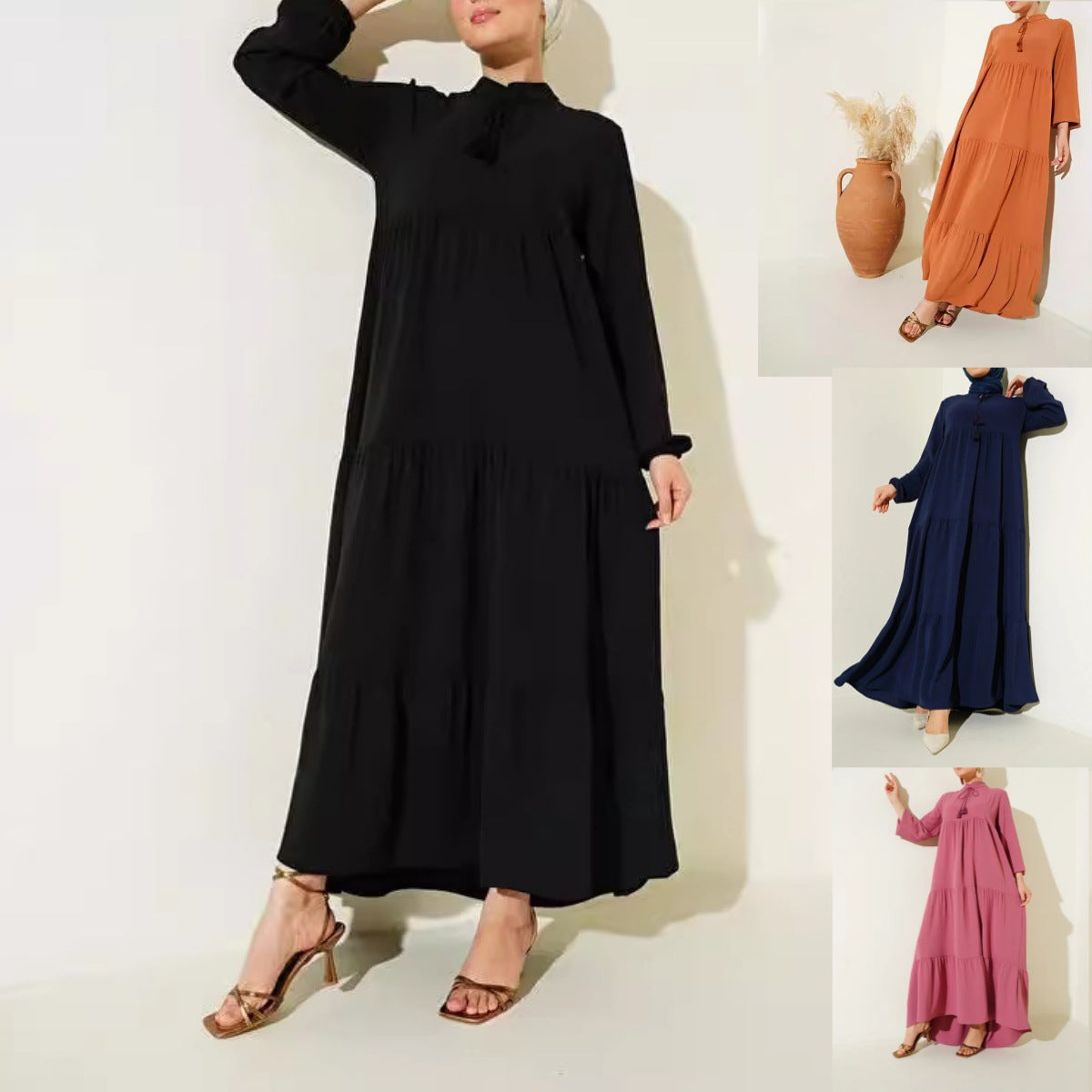 Modest Lace-Up Robe Hem Dress