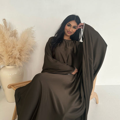 Party Beaded Matte Satin Abaya Dress