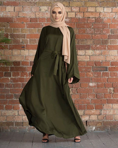 Plain Lace Up Modest Dress