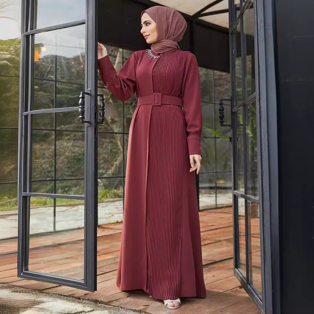 Beaded Pleated Slim Fit Abaya Dress