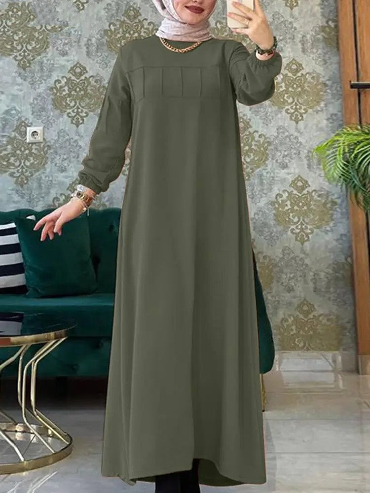 Women's Long-sleeved Solid Color Loose Abaya Dress