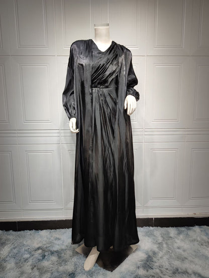Women Plain Bright Silk Dress Two Piece Sets