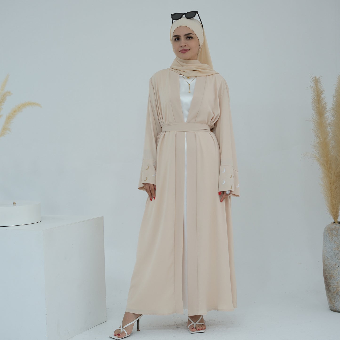 Plain Moon embroidered Elegant Cardigan Robe