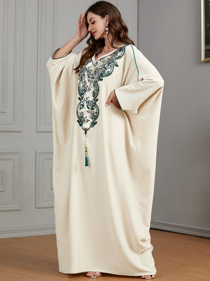 Embroidered Batwing Sleeve Casual White Dress