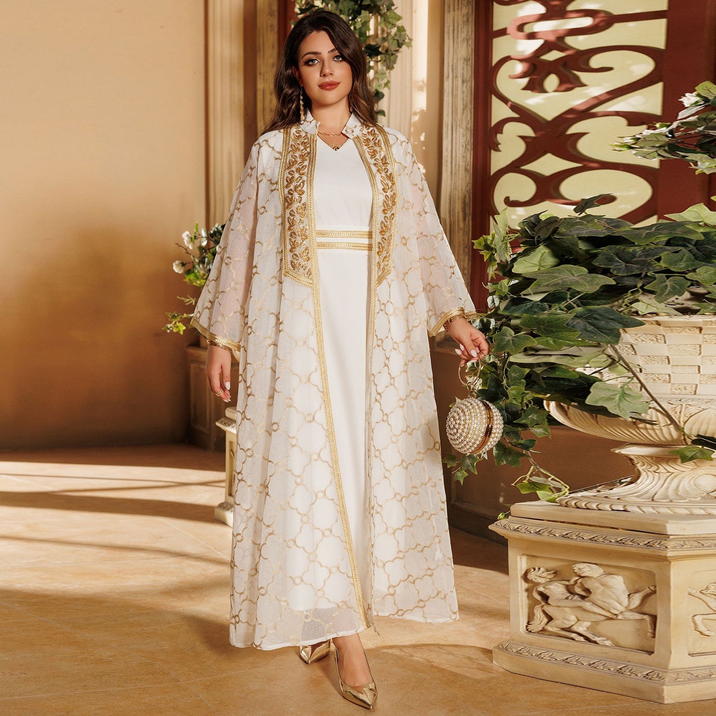 Women's Embroidered Vest Open Abaya Suit