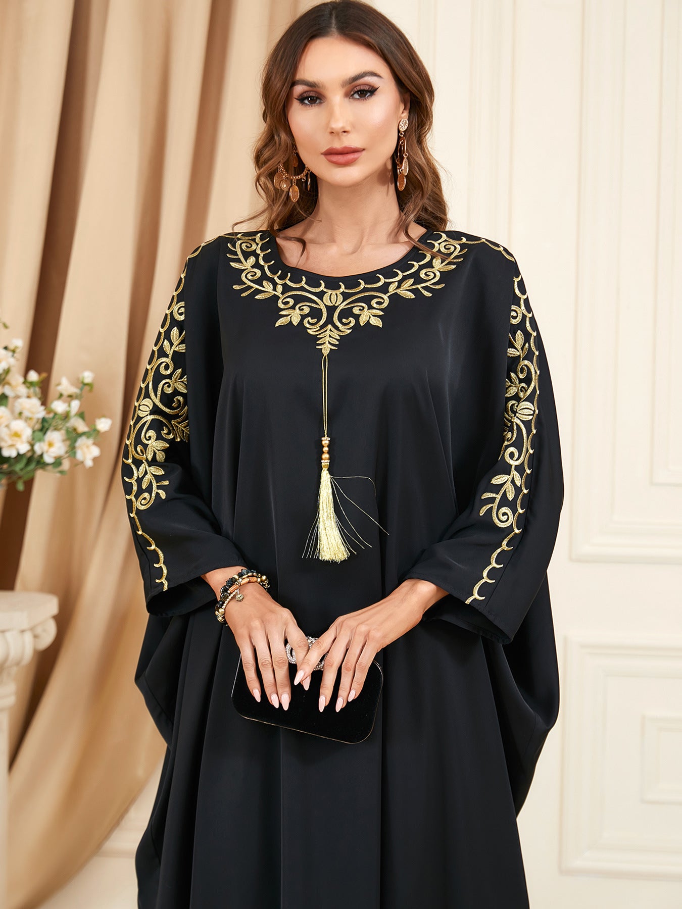 Women's Embroidered Patchwork Bat Sleeve Dress