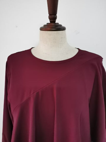 Ruffled Crewneck Solid Color Loose Long-sleeved Shirt