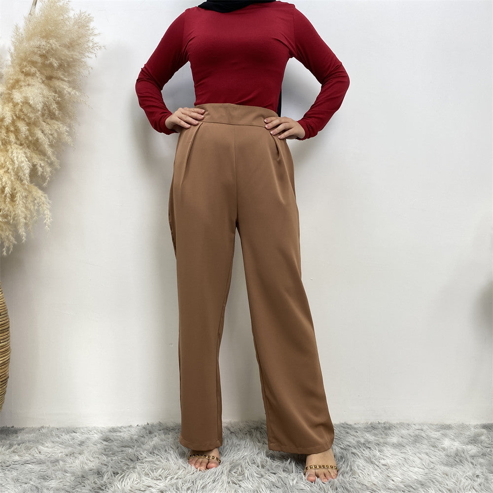 Women's Simple Wide-leg Pants with Lace-up Set