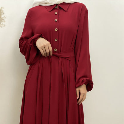 Plain Loose Buttoned Dress with Pockets
