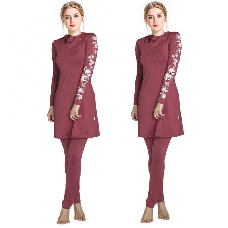 Printed Swimsuit Beachwear with Hooded Three-piece Set Burkini